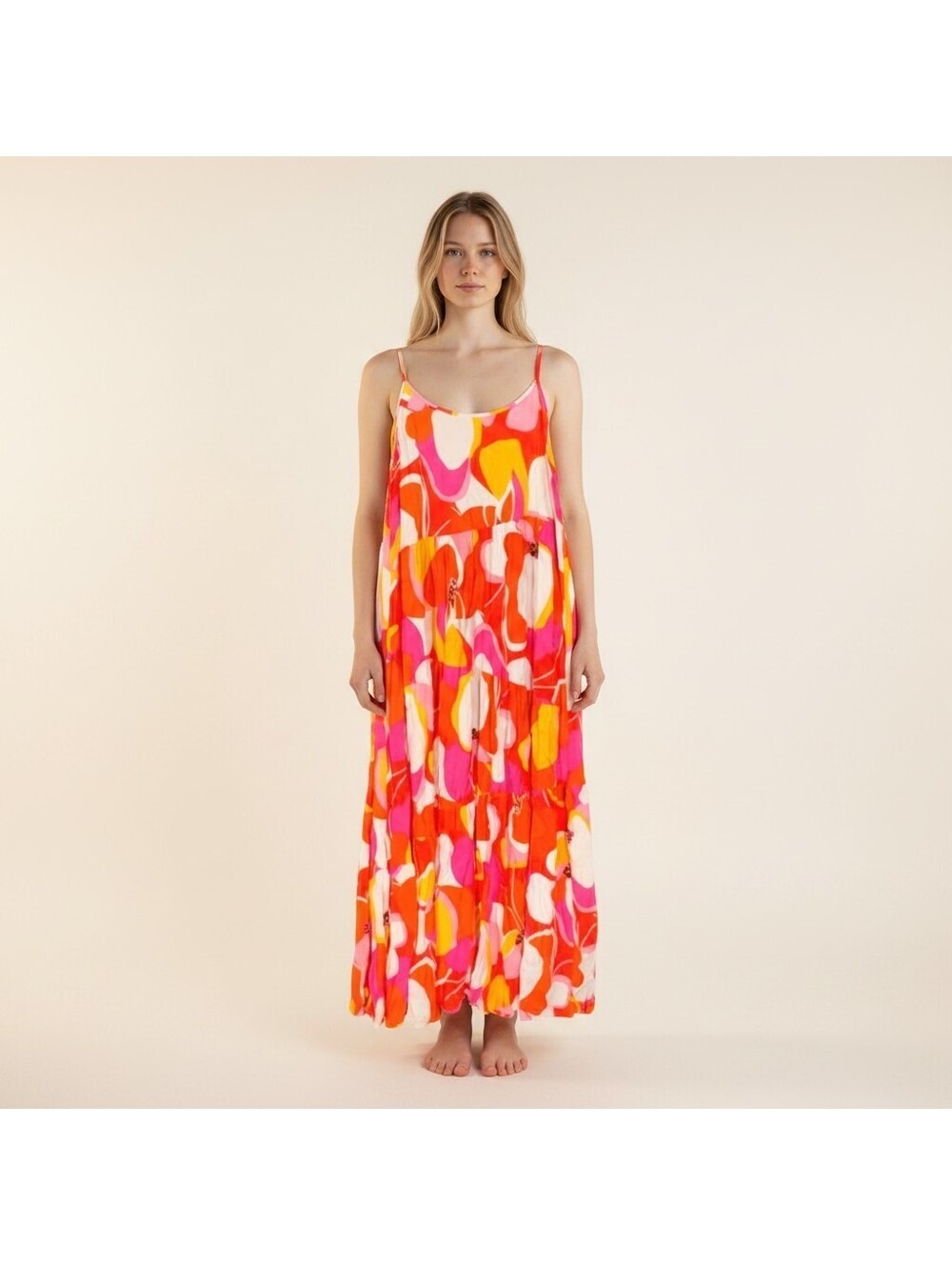 Unbranded Dress Women S Small Red Geometric Maxi Long Sleeveless Rayon Casual